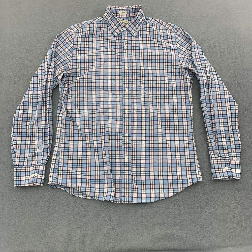 J. Crew Button Down Shirt Mens Medium Slim Fit Stretch Plaid Long Sleeve